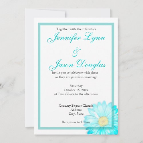 Teal Gerber Daisy Simple Wedding Invitation