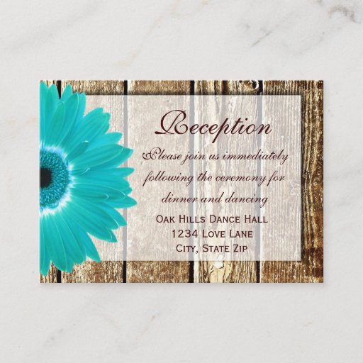 Customizable Teal Gerber Daisy Wedding Reception Direction Card Business Cards