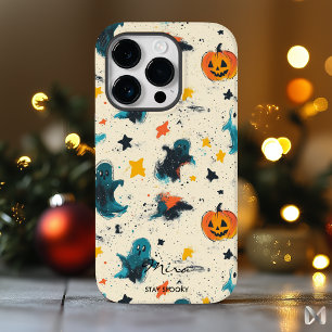 Teal Ghosts and Pumpkins with Playful Halloween Case-Mate iPhone 14 Pro Case