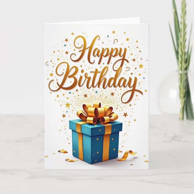 Teal Gift Box Birthday Card (Front)