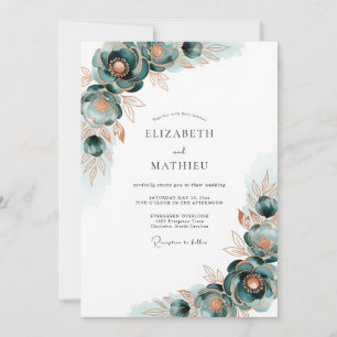 Teal Gilded Bloom Wedding Invitation