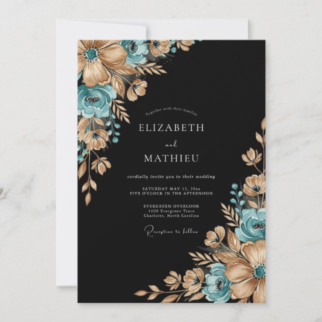 Teal Gilded Botanical Romance Wedding Invitation (Front)
