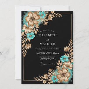 Teal Gilded Floral Romance Wedding Invitation