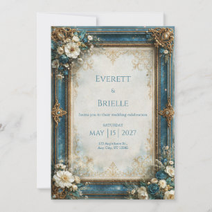 Teal Gilded Floral Wedding Invitation