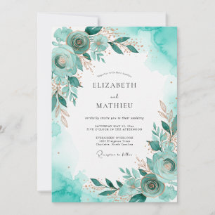 Teal Gilded Seaside Wedding Invitation