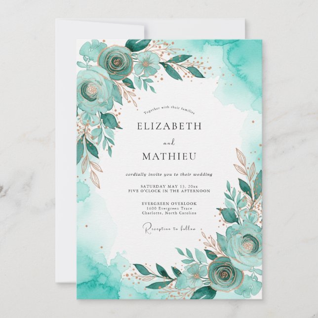 Teal Gilded Seaside Wedding Invitation (Front)