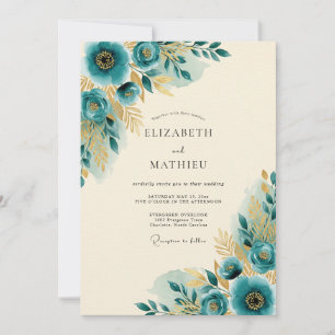 Teal Gilded Spring Wedding Invitation
