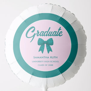 Teal Gingham Bow Graduation Party Balloon