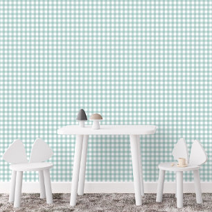 Teal gingham check cute simple farmhouse plaid wallpaper 