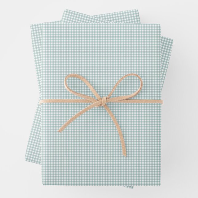 Teal gingham cute simple classic checks wrapping paper sheets (In situ)