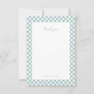 Teal gingham cute simple personalized baby shower thank you card