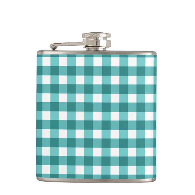 Teal gingham flask (Front)