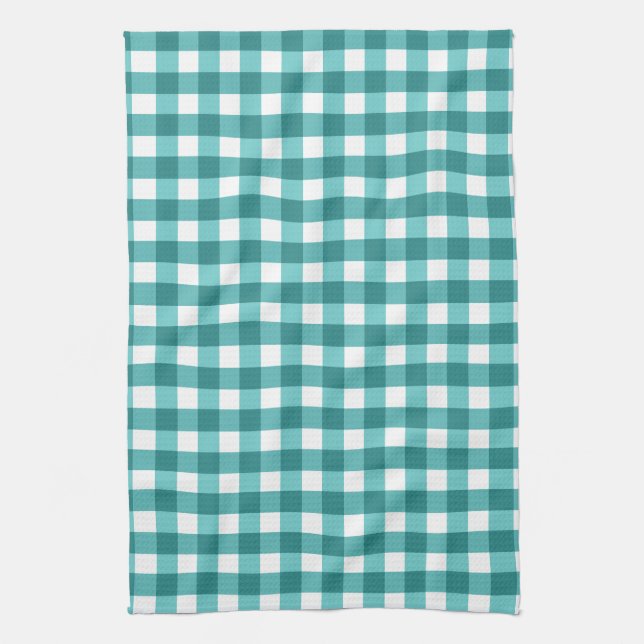 Teal gingham kitchen towel (Vertical)