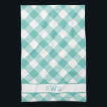 Teal Gingham Monogram Towel<br><div class="desc">Our pretty monogrammed kitchen towel updates the classic gingham motif in a generous scale, diagonal orientation and summery color palette of turquoise teal and white. Add a three initial monogram in coordinating aqua at the bottom if desired for a unique housewarming present or hostess gift.</div>