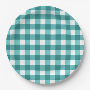 Teal gingham paper plates