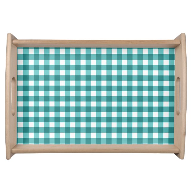 Teal gingham serving tray (Front)