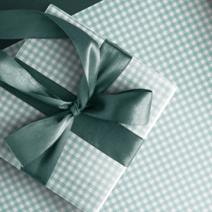 Teal gingham simple cute small checks plaid wrapping paper