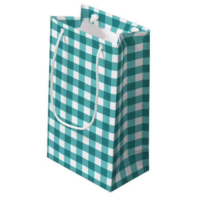 Teal gingham small gift bag (Back Angled)