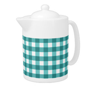 Teal gingham teapot