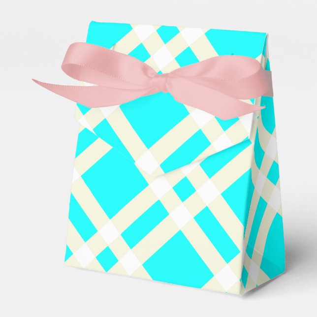 Teal Gingham Tent Style Favor Box (Front Side)