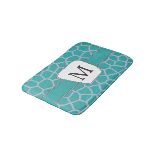 Teal Giraffe Print Custom Monogram Bath Mat