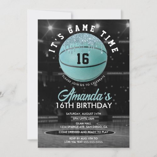 Teal Girls Basketball Birthday Invitation