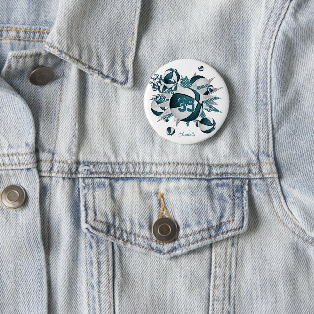 teal girls sports team gifts basketballs stars button (In Situ)