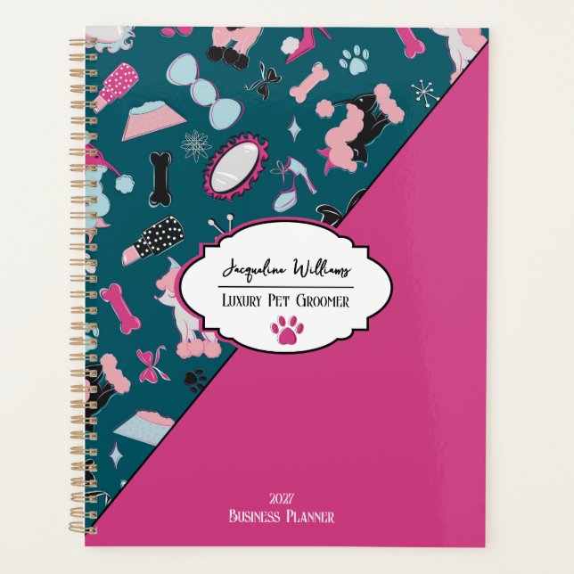 Teal Girly Mid-Century Pet Groomer Planner (Front)