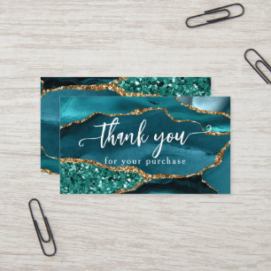 Teal Glam Glitter Agate Thank You Customer Insert
