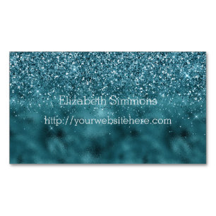 Teal Glam Glitzy Glitter Business Card Magnet