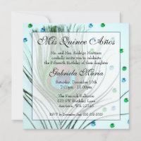Teal Glam Peacock Feather Quinceanera Birthday