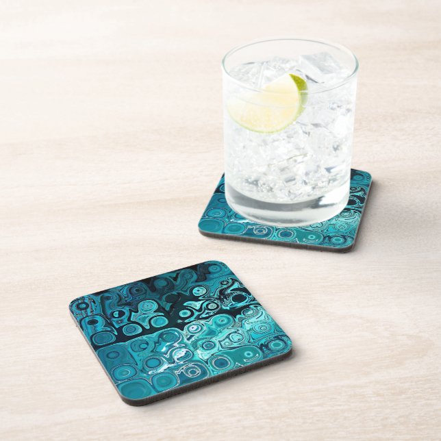 Teal Glass Blocks Beverage Coaster (Right Side)