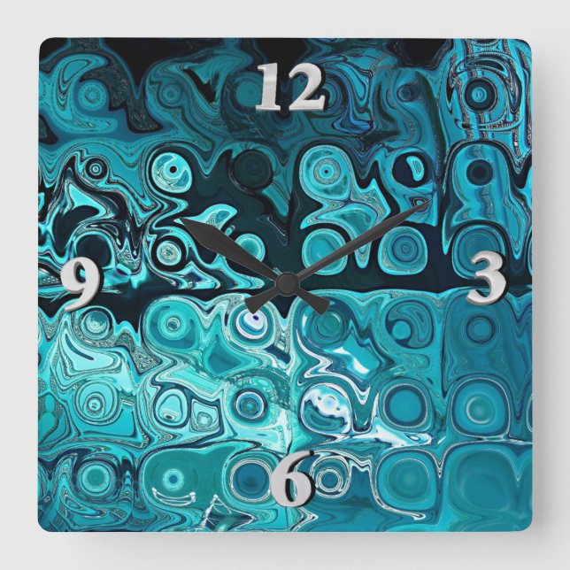 Teal Glass Blocks Square Wall Clock (Front)