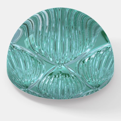 Teal glass look abstract pattern elegant paperweight