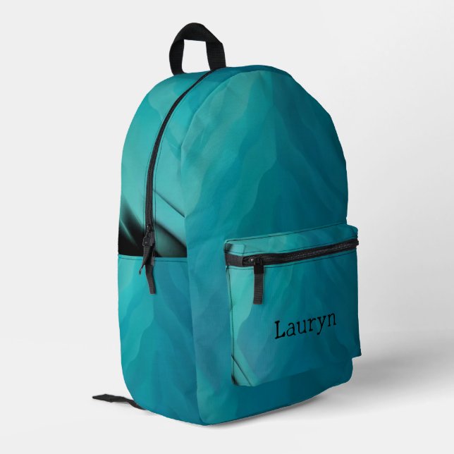 Teal glass texture printed backpack (Back Corner Left)