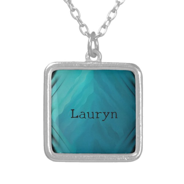Teal glass texture silver plated necklace (Front)