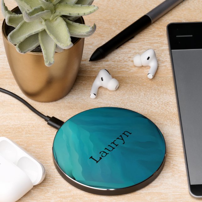 Teal glass texture wireless charger  (Desk 2)