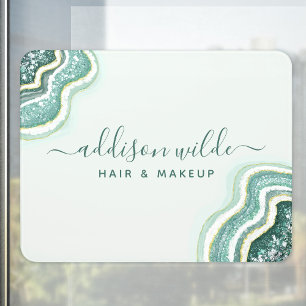 Teal Glitter Agate Geode Luxe Business Door Sign
