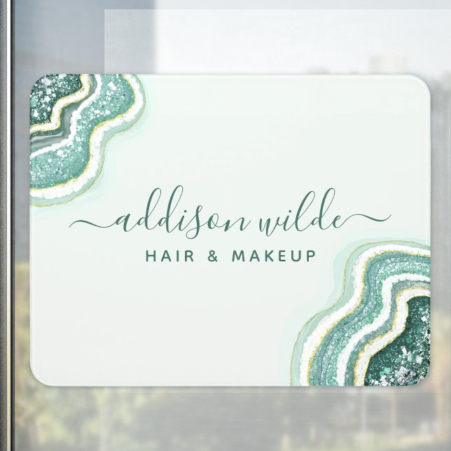 Teal Glitter Agate Geode Luxe Business Door Sign (Creator Uploaded)