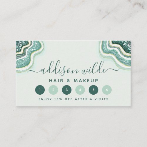Teal Glitter Agate Geode Luxe Chic Loyalty Card