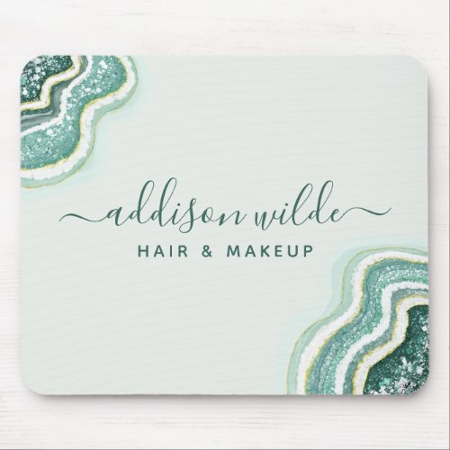 Teal Glitter Agate Geode Luxe Chic Mouse Pad