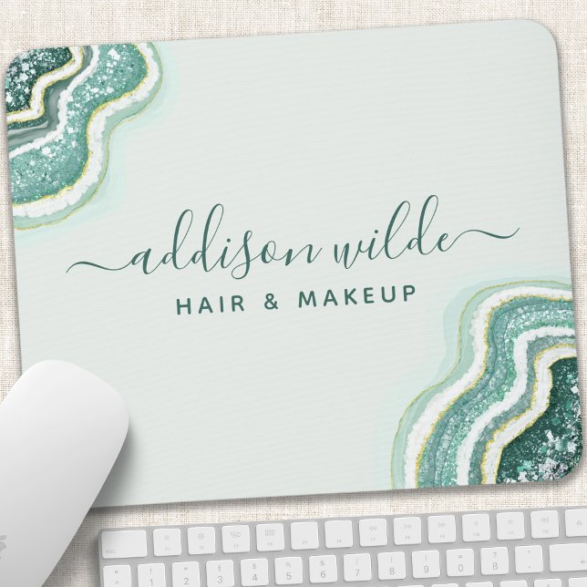 Teal Glitter Agate Geode Luxe Chic Mouse Pad (Creator Uploaded)