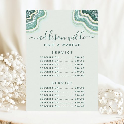 Teal Glitter Agate Geode Service Price Menu