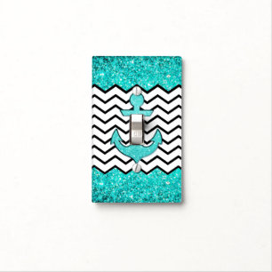 Teal glitter anchor and chevron light switch cover