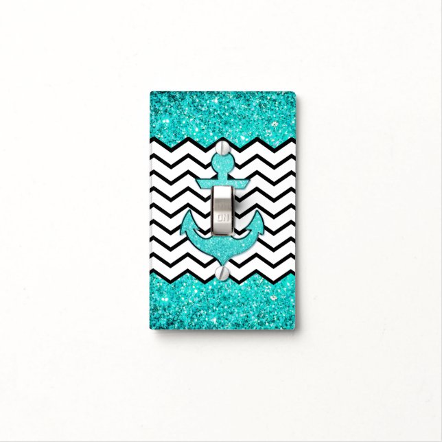 Teal glitter anchor and chevron light switch cover (In Situ)