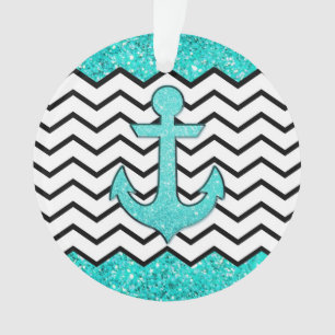 Teal glitter anchor and chevron ornament