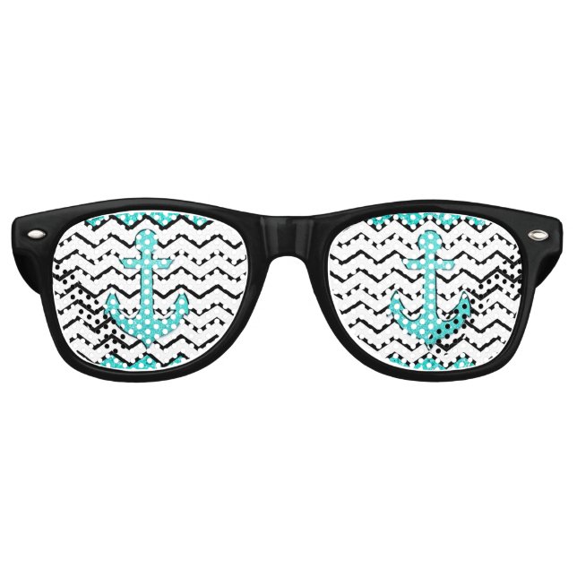 Teal glitter anchor and chevron retro sunglasses (Front)