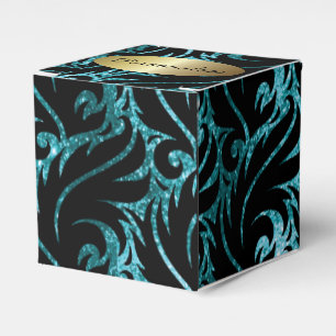 Teal Glitter and Black Designed Favor Box