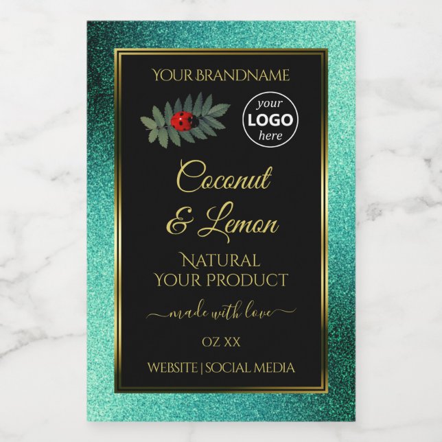 Teal Glitter and Black Product Labels Ladybug Logo (Single Label)