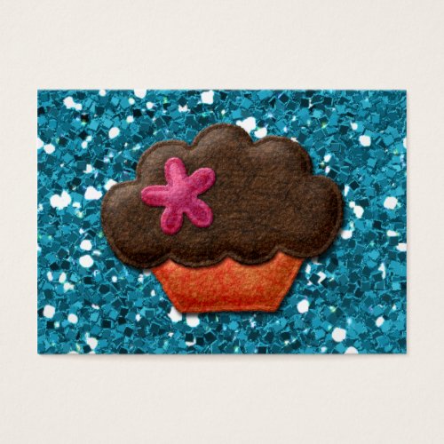 Teal Glitter and Cupcake Business Cards